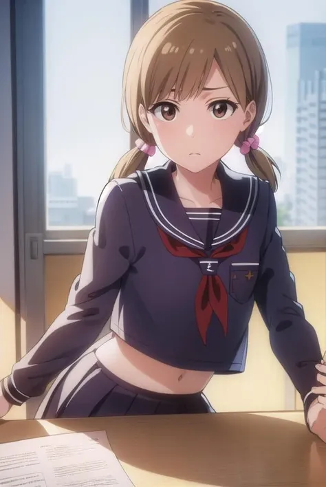 bleachyuzu, <lora:bleachyuzu-lora-nochekaiser:1>,
yuzu, short hair, brown hair, (brown eyes:1.5),
BREAK twintails, short twintails, school uniform, serafuku, neckerchief, red neckerchief, skirt, blue skirt, pleated skirt, long sleeves, white shirt, shirt, sailor collar, blue sailor collar,
BREAK looking at viewer, full body,
BREAK indoors, classroom,
BREAK <lyco:GoodHands-beta2:1>, (masterpiece:1.2), best quality, high resolution, unity 8k wallpaper, (illustration:0.8), (beautiful detailed eyes:1.6), extremely detailed face, perfect lighting, extremely detailed CG, (perfect hands, perfect anatomy),