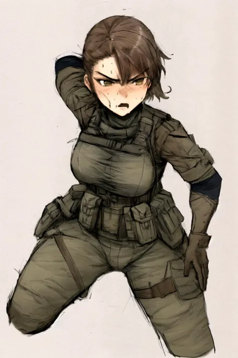 <lora:Shink4wa:1.1>,Shink4wa,wet ink brush,six color palette,soldier hero woman,sketch,subtle inking,olive,brown