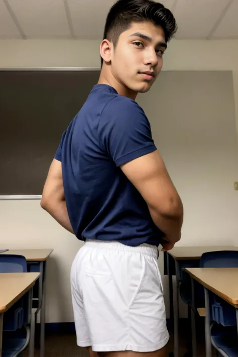 19yo dg_Luis, community college, classroom, shorts, shirt, from side,,
<lora:dg_Luis_v1:0.8>