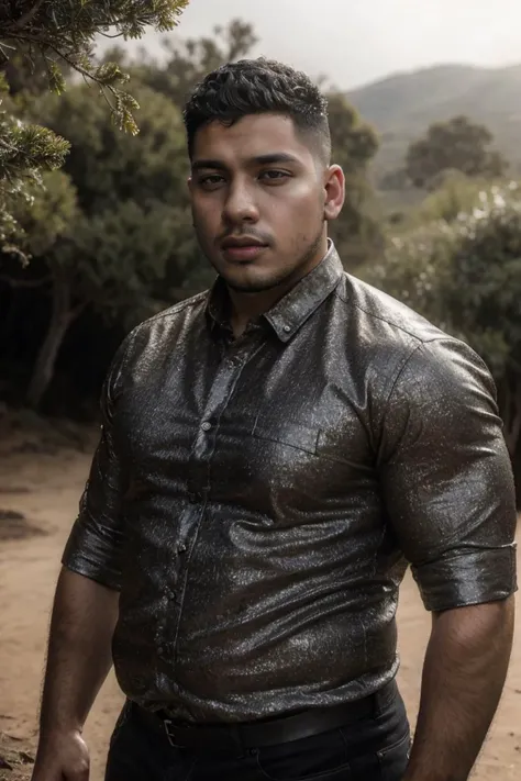 (photo RAW), Candid ((portrait)) photograph of a 28yo dg_Miguel man, shocked, short hair, plump, eyes, stubble,masterpiece, top quality, best quality, official art,intricate detailed,highest detailed,depth of field,bokeh,realistic natural lighting,complex, 4k HDR, dusty atmospheric haze, high quality textures of materials, volumetric textures, coating textures, ((shirt)), <lora:dg_Miguel_v1:0.8>