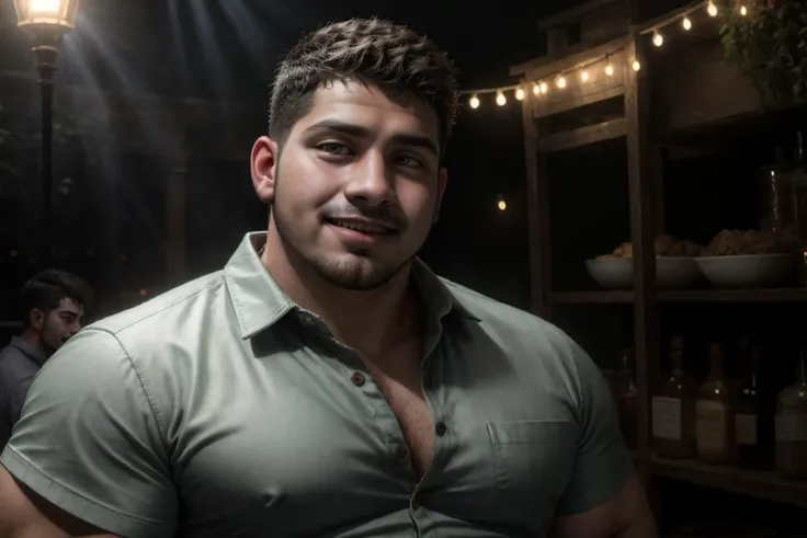 (photo RAW), Candid ((portrait)) photograph of a 28yo dg_Miguel man, amused, short hair, plump, eyes, stubble,masterpiece, top quality, best quality, official art,intricate detailed,highest detailed,depth of field,bokeh,realistic natural lighting,complex, 4k HDR, dusty atmospheric haze, high quality textures of materials, volumetric textures, coating textures, ((shirt)), <lora:dg_Miguel_v1:0.8>