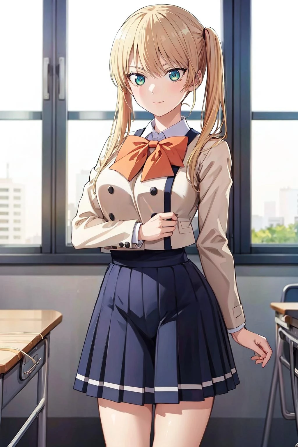 ((best quality, high quality, highres)), rika hoshizaki, school uniform, classroom, solo, 1girl, cowboy shot, <lora:rika_hoshizaki:0.8>