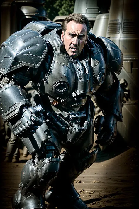 Analog style,NCCG wearing a big bulky futuristic armor <lora:NCCG3_3045:1> <lora:ParrleyFLEX:1> <lora:add_detail:1> <lora:epiNoiseoffset_v2:1>,running on battlefront scene