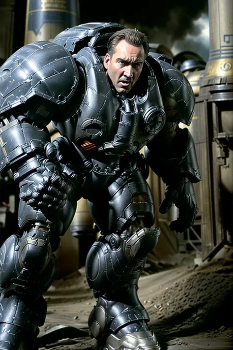 Analog style,NCCG wearing a big bulky futuristic armor <lora:NCCG3_3045:1> <lora:ParrleyFLEX:1> <lora:add_detail:1> <lora:epiNoiseoffset_v2:1>,running on battlefront scene