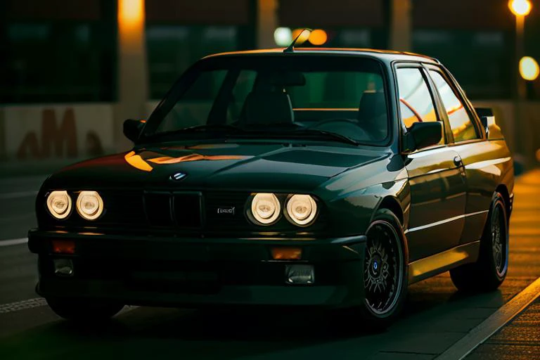 BMW E30 car in a neon city, <lora:bmwe30:0.75>,high quality photograph,sharp focus,bokeh,ligthing effects, <lora:epiNoiseoffset_v2:1>