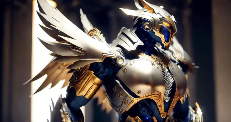 (half body photo:1.6),solo,On the right side,(8k, RAW photo, best quality, masterpiece), (realistic, photo-realistic), 8k wallpaper, masterpiece,Cinematic Lighting, best quality,dramatic angle,pwide shot,(from side:1.05)
1mecha (mjstyle), (robot:1.4), no humans,huge mecha, science fiction,white background,no humans, white,fighting stance,
(porcelain (materials):1.5), ((metal(materials):1.6), <lora:mechaMjstyle_v10:0.7>,wings,