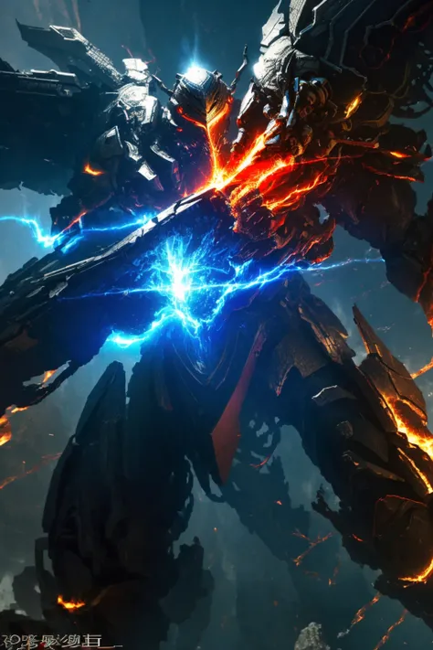 1robot fighting monsters , glowing eyes, glowing armor, red and blue mecha \(mjstyle\) ,zhongfenghua, wings ((cinematic lighting, high key, high contrast, )) (reflective , hard surface, omit details, ) smoke, fire, explosions,energy beams
dynamic angle, dynamic pose , weapon, (photorealistic:1.5) depth of field, sunny sky, strong sunlight, lens glare,
official art, unity 8k wallpaper, ultra detailed, beautiful and aesthetic, realistic, (fractal art), epic scene, highres, (masterpiece), (best quality), pov from below
<lora:mecha(mjstyle):0.3> <lora:zhongfenghuaxiyou-000018:0.7> <lora:epiNoiseoffset_v2:1>