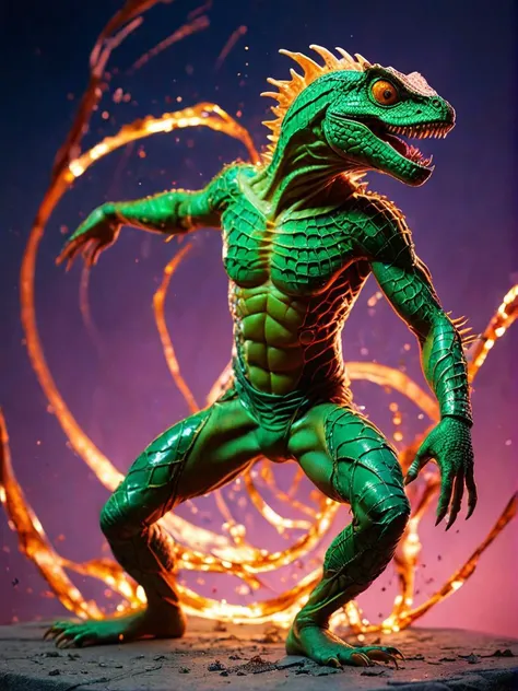 (Lizard:1.1) , Unconventional and Tropical, (copper theme:0.7) , FOV 90 degrees, surreal, Muted Colors, award winning, photorealism, alien, <lora:dare_blacklight_dances:1> blacklight photography as a street fighter character, Shattered glass reflecting vibrant hues, dances in an ethereal swirl