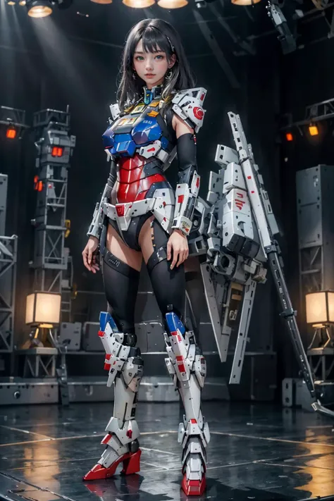 highres,absurdres,masterpiece,best quality,original,extremely detailed CG,extremely detailed wallpaper,perfect lighting,(standing on the stage),looking at viewer,blurry background,1girl,
<lora:mecha_musume_v30:0.8>,mecha_musume,