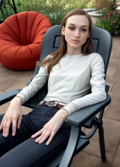 madison, a women in a chair outside on a patio