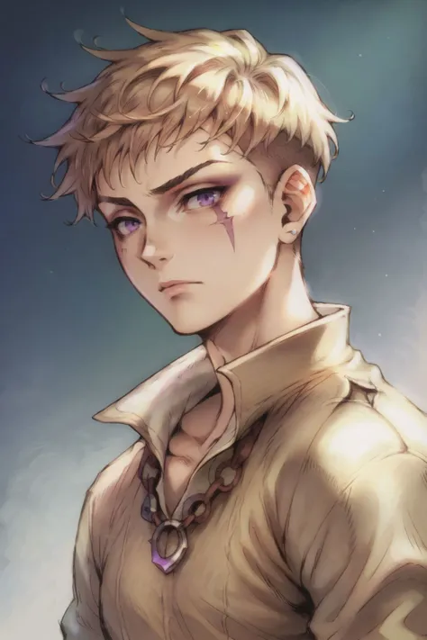 vani-gkh, score_9, score_8_up, score_7_up, 1boy, solo, neutral, light brown hair, razor cut, purple eyes, beige clothes, <lora:Vanillaware_all_in_one_PonyXL_style_v01:1>