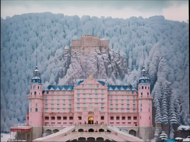 masterpiece, extremely high detail digital RAW color painting of a large pink building with a blue roof, style_wesandon ,<lora:epiNoiseoffset_v2:1>