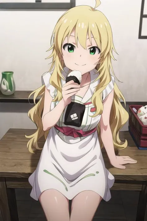 masterpiece, best quality,ultra detail,<lora:GoodHands-vanilla:0.8> <lora:anmnr01:0.3> <lora:add_detail:0.5>, <lora:miki-idolmaster:0.7>,miki hoshii,smile,hold onigiri