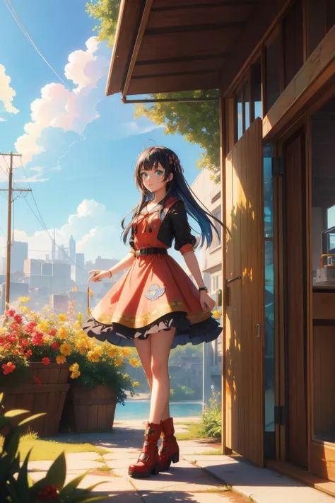 1girl, [ (stylized by Anthony Day:0.8) | (Alan Moore:1.2) | (Caravaggio:1.1) ], dramatic Unreal Engine, 8k Water color painting, concept art, full body shot of a Cyberpunk Quaint Cranberry, Olive and Mustard ([Ant|Aston Martin]:1.3) , spring background, lush water and roots, Sun in the sky, in focus, Anime screencap, Dark and Gritty, Pop Art, Starlight, 50mm, Agfacolor, Film grain, dripping with Peach, 4K, wallpaper