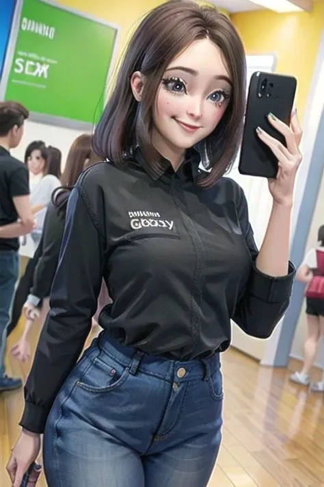 In the mobilephone store, jeans ,
( blush, embarrassed, smile : 1.0) , medium long hair,
selfie, holding mobilephone,
( masterpiece)
MEME_samsung_sam_ownwaifu