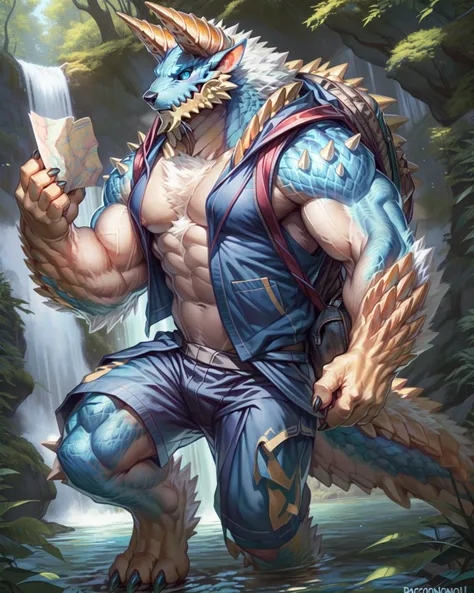 blue dragon、Sharp scales all over the body、crocodile-like body、silver mane、Pubic hair that was the other way around、Navel hair that was the other way around、Underarm hair that was the opposite、golden eyes、huge bulge in the crotch、Crotch about to burst、thunderstorm forest background、Kicking pose、Pose with one arm raised、Composition looking up from diagonally below、Completely naked、soaking wet、very large amount of white slime、profile、Sole