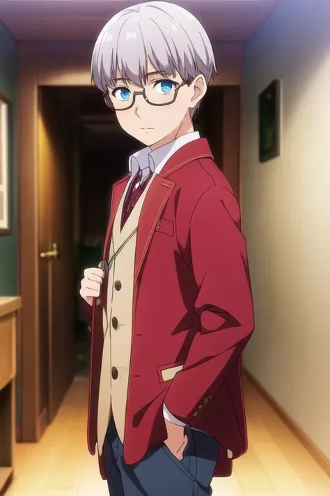 masterpiece, best quality, game cg, 1boy, solo, male focus, looking at viewer, , depth of field, <lora:shouta_doi:0.64>, shouta_doi, grey hair, blue eyes, glasses, outlaw costume, fantasy, 12k resolution