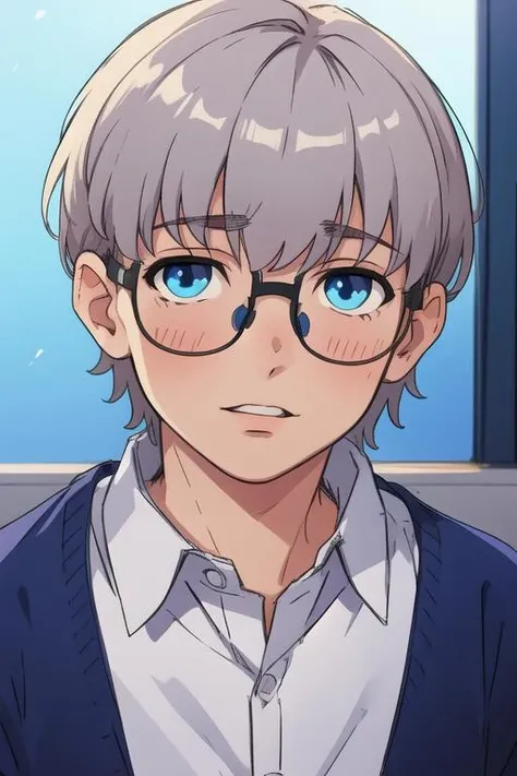 masterpiece, best quality, sketch, 1boy, solo, male focus, looking at viewer, upper body, depth of field, <lora:shouta_doi:0.64>, shouta_doi, grey hair, blue eyes, glasses, day of the dead costume, , 8k resolution