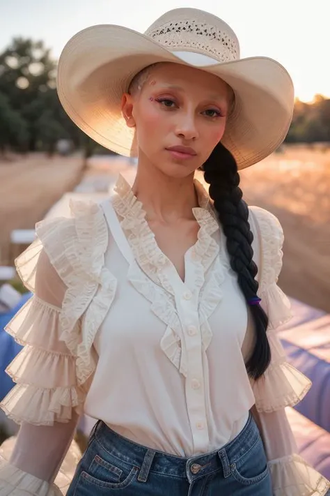 DEN_sunny_PB,
country beauty posing against a wooden fence with a plaid shirt and jeans and a cowboy hat, cow girl, country girl, cow girl,
bokeh, f1.4, 40mm, photorealistic, raw, 8k, textured skin, skin pores, intricate details  <lora:epi_noiseoffset2:1>, epiCRealism,  <lora:ClothingAdjuster3:-0.8>