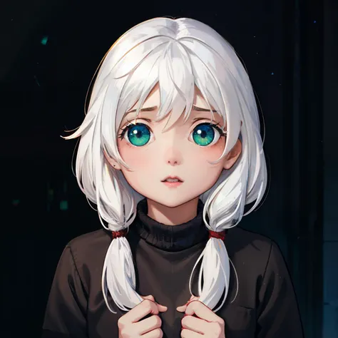 <lora:olya-15:0.5>, olya, girl, white hair, (green eye:0.8), (sweater:0.8), (high quality:1.1), beautiful lighting, <lora:LowRA:0.55>