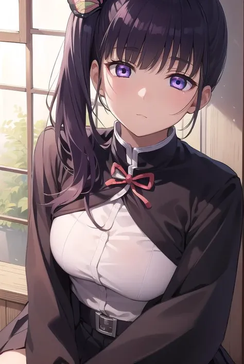 kanaotsuyuri, <lora:kanaotsuyuritest:1>,
kanao tsuyuri, black hair, butterfly, butterfly hair ornament, (purple eyes:1.1), side ponytail, ponytail, (small breast:1.2),
BREAK black skirt, cape, demon slayer uniform, long sleeves, pleated skirt, skirt, white cape,
BREAK looking at viewer,
BREAK indoors, classroom,
BREAK <lora:GoodHands-vanilla:1>, (masterpiece:1.2), best quality, high resolution, unity 8k wallpaper, (illustration:0.8), (beautiful detailed eyes:1.6), extremely detailed face, perfect lighting, extremely detailed CG, (perfect hands, perfect anatomy),