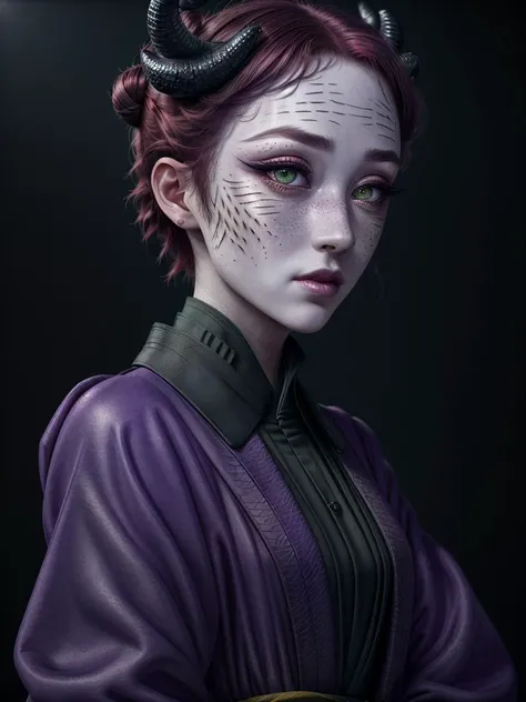 <lora:MadelynAI-000011:1> MadelynAI, portrait, ultra realistic, octane render, 8k   BREAK 
wearing an intricate fine detailed kimono ,  ultra realistic, octane render, 8k BREAK
(blackish scaly skin:1.1),black lips, black eye shadow,
(beautiful purple eyes), perfect anatomy,dragon horns 
wearing an intricate fine detailed kimono ,  ultra realistic, octane render, 8k BREAK
(blackish scaly skin:1.1),black lips, black eye shadow,
(beautiful purple eyes), perfect anatomy,dragon horns