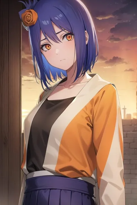 konan, <lora:konan-lora-nochekaiser:1>,
konan, blue hair, (orange eyes:1.5), short hair, hair ornament, flower, hair flower,
BREAK fishnets, japanese clothes, skirt,
BREAK cowboy shot, looking at viewer,
BREAK outdoors,
BREAK <lyco:GoodHands-beta2:1>, (masterpiece:1.2), best quality, high resolution, unity 8k wallpaper, (illustration:0.8), (beautiful detailed eyes:1.6), extremely detailed face, perfect lighting, extremely detailed CG, (perfect hands, perfect anatomy),