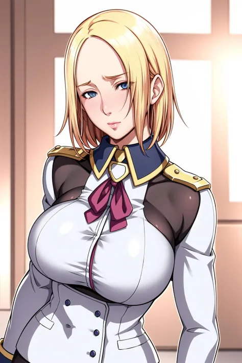 1 Beautiful Girl, Sayla Mass, Blonde Bob Cut, (Earth Federation Army Uniform:1.4), (The uniform is pink and white:1.7), Sayla Mass=15-year-old girl, NSFW, (blush), masterpiece, highest quality, High resolution, (One 40-year-old mafia man, penis:1.4), Perfect limbs, (Mating press:1.2), sexual intercourse, ((((penis enters vagina)))), behind, Spread your legs, Beautiful vagina depiction, ((Binding, Rotate your arms behind your back:1.47)), ((Restrained by rope)), A beautiful girl has sexual intercourse with a man