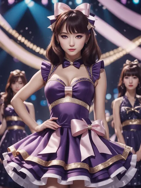 cinematic photo beautiful girl, idol dress, bows, ribbons, KDA, <lora:xl_idol_dress-1.0:0.8> . 35mm photograph, film, bokeh, professional, 4k, highly detailed