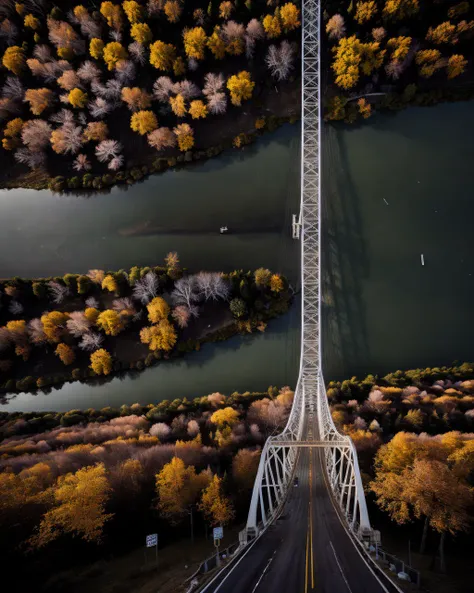<lora:Extra:1>vertical panorama of an aerial view of a bridge over a river