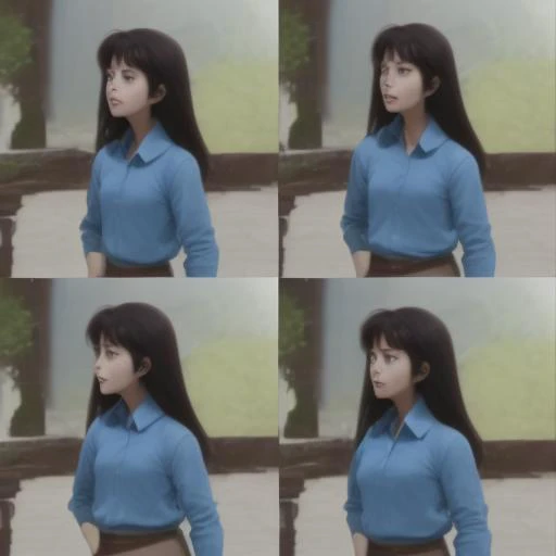 a girl with blue shirt talking, sequence