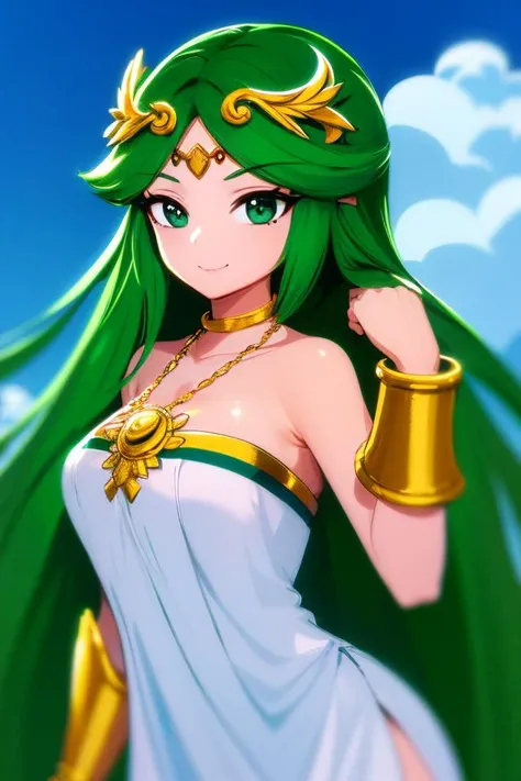 Highly detailed, High Quality, Masterpiece, beautiful, Palutena, <lora:Palutena:0.8>, green hair, 1girl and 1boy, kabedon pov, looking at viewer, <lora:Pos_POVGivers:1>, smirk,