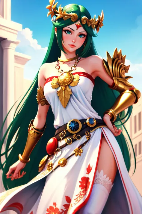 Highly detailed, High Quality, beautiful, Palutena, 1girl, solo, huge tits, big gigantic breast, large breast, white dress, mature female, smirk, sitting, chair, around her big legs, crossed legs, thick legs, high heels, full body, cowboy shot, night, night sky, tree, looking to the sky, masterpiece, 8k ,Super detailed,High resolution,Very detailed,Beautiful detailed girl,