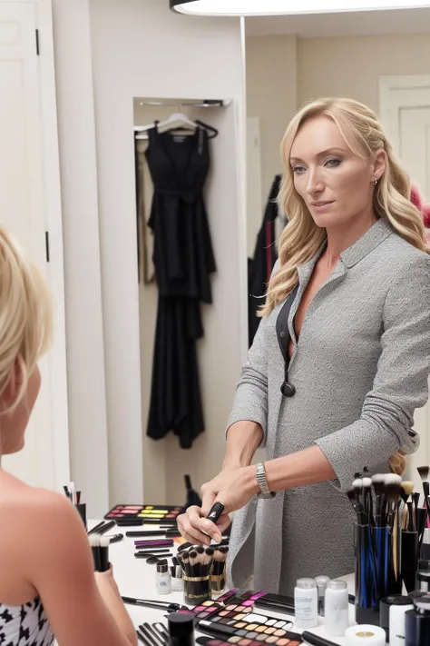 Mozambique, 2020, 25 year old <lora:victoriasmurfit:1> victoriasmurfit, in a dressing room doing her make-up, masterpiece, tack sharp, 4k, Nikon DSLR