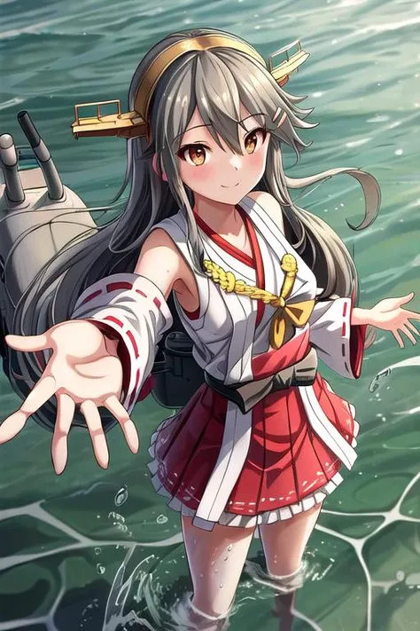 masterpiece, best quality, absurdres, ultra detail,<lora:GoodHands-vanilla:0.8> <lora:anmnr01:0.3> <lora:add_detail:0.5> kongou_kantaicollection <lora:kongou_kantaicollection:0.8>,close eyes,lying on water surface,lake,storm,from above,break clothes,damaged clothes