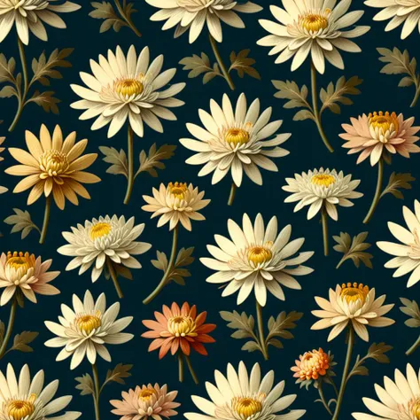 <lora:Allover-Floral:.7> Ditsy, Floral, Chrysanthemum, Vintage, Natural, Layered, Depth