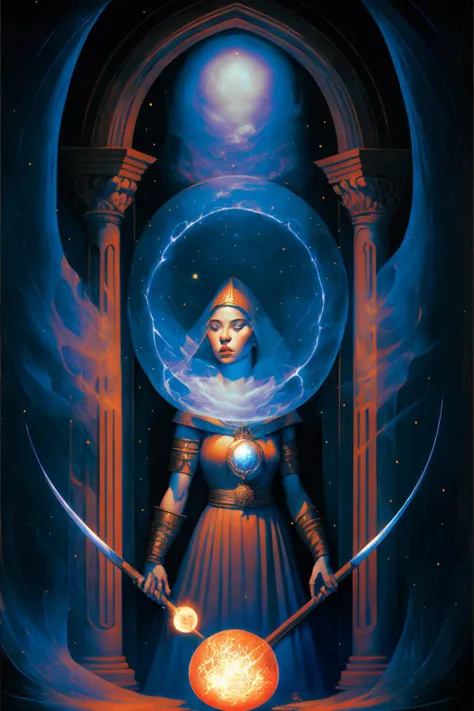 1 woman , mage, staff, magicial orb,
by Drew Struzan and ankymoore
fantasy, DnD
dark room, dim light
(best quality, masterpiece),
<lora:ankymoore-04:1>