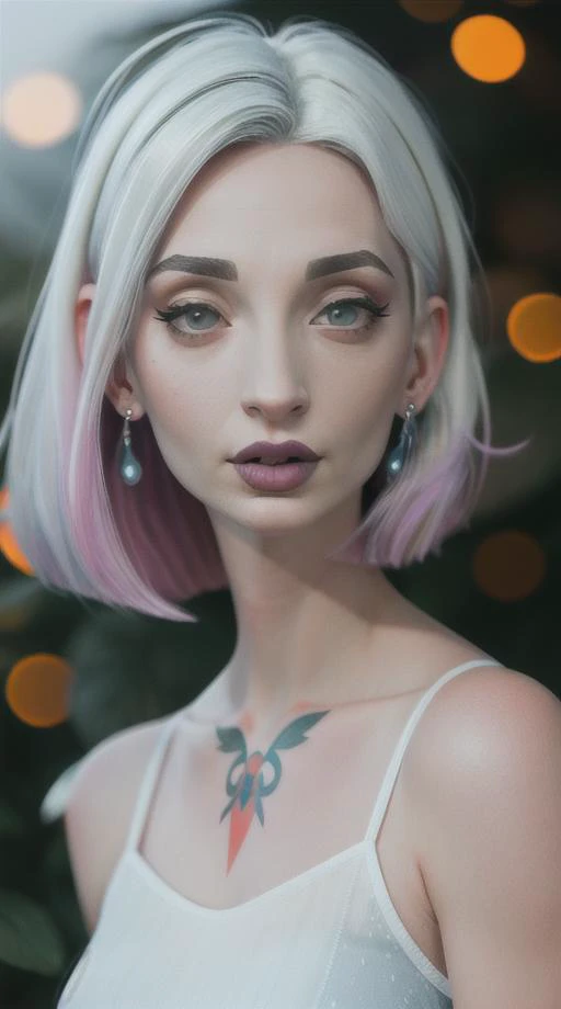DEN_kate_lambert, (headshot:1.2) portrait, (face focus:1.1), windswept chaotic hair, ankymoore, piercings, tattoos, neck tattoo, wearing see-through white top, ethereal, white hair, long neck, gloom, sunshine, pastel tones, warm colours, soft lightning,, low contrast, low saturation, bokeh, f1.4, 40mm, photorealistic, raw, 8k, textured skin, skin pores, intricate details, epiCRealism,<lora:ankymoore-04:0.7> <lora:epiNoiseoffset_v2:0.4>