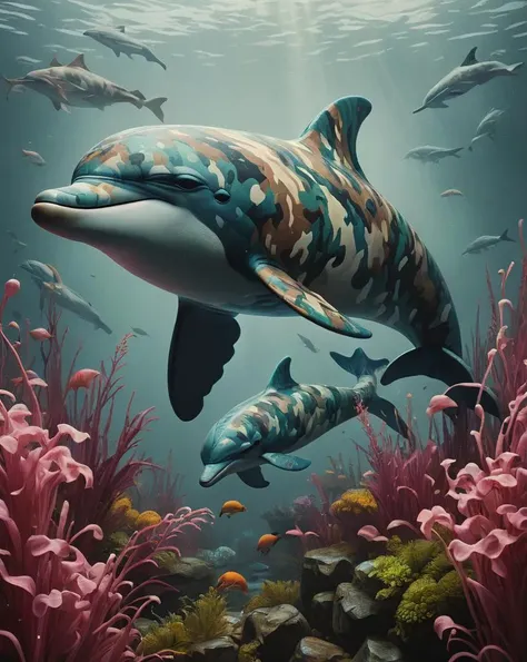 <lora:ral-camo:1> ral-camo, landscape art stylized by Eugene von Guerard and (Pieter Bruegel the Elder:1.0) and Naoki Urasawa, romanticism art, VRay, majestic, ([Mastodon:Dolphin:1]:1.3) with Tiger images, it is Refined and Plain, inside a School, Foggy, Relaxed, Crystal Cubism, Nostalgic lighting, Depth of field 270mm, Monochromatic Fuchsia filter, crisp lines, Soutache, pixiv