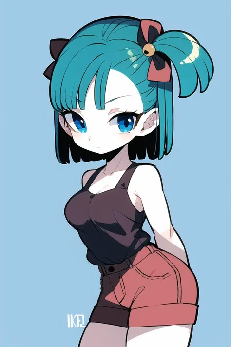 best quality, masterpiece, <lora:wai-tei-10:1>,1girl, solo, chibi, mature female,, <lora:bulmaDragonBall_v10:1>,bulma,aqua hair,