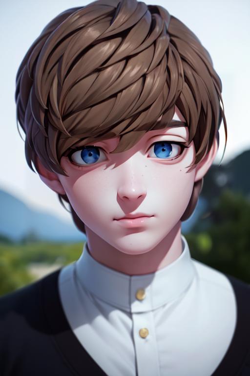 A close up of a person with a brown hair and blue eyes - SeaArt AI