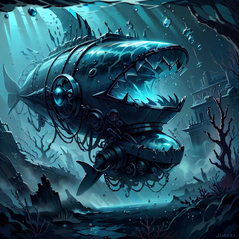 muscular (black sclera:1.1) aquatic monster girl, Nereid, fins, shark girl, seawolf, detailed background, detailed face, underwater, BREAK (focus on character:1.1), portrait, solo, upper body, looking up, detailed background, detailed face, (<lora:kVoidEnergy-000001:0.5>, V0id3nergy, void|<lora:HydroTech:0.6>, hydrotech|<lyco:DecorationBundlev2:0.6>, GlassSteelAI|<lora:WitchcraftPunkAI:0.5>, WitchcraftPunkAI| dark fantasy} theme:1.1), mythical atlantean, aquatic , scale pattern, breathing underwater, wearing aquatic clothes, golden accents, seashell jewelry, aquatic tattoos, movement, oceanic depths, underwater, magical aura, sunken ruins, advanced technology, atlantis, coral reef in background, (jellyfish:0.8), volumetric lighting, ethereal atmosphere,