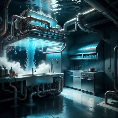 <lora:HydroTech-20:0.8>,hydrotech , scifi, water ,pipes, underwater,
kitchen