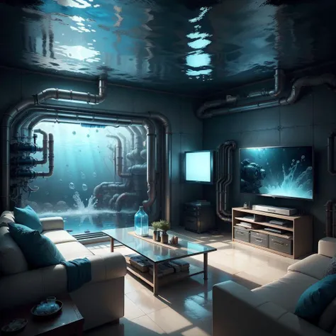 <lora:HydroTech-20:0.8>,hydrotech , scifi, water ,pipes, underwater,
living room,