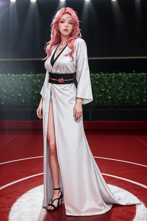 8K,highres,absurdres,masterpiece,best quality,original,extremely detailed CG,extremely detailed wallpaper,perfect lighting,<lyco:GoodHands-beta2:1>,1girl,blurry_background,looking_at_viewer,standing on the stage,
<lora:SukunaFem:0.7>,SukunaFem,long hair,pink hair,red eyes,tattoo,large breasts,facial marks,white short kimono,