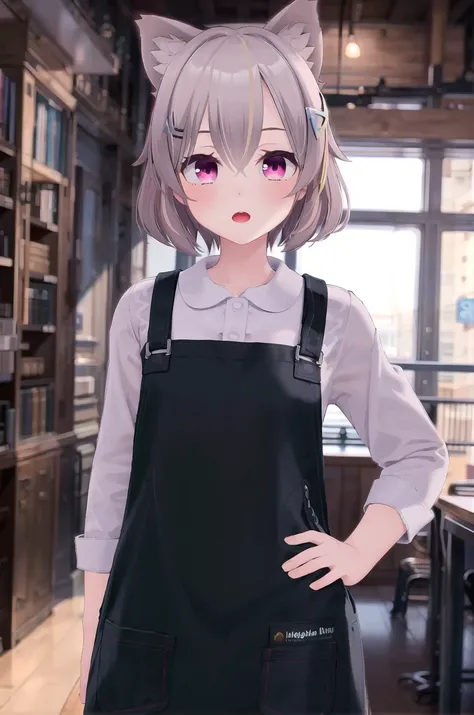 masterpiece, best quality, illustration, 4k, 8k, highly detailed, detailed face, HDR, vivid colors, natural lighting, 1girl, Apron. dutch angle, :o, very wide shot, hands on hips, (hut:0.6) <lora:theovercomer8sContrastFix_sd15:0.9> <lora:torasuchan:0.6>