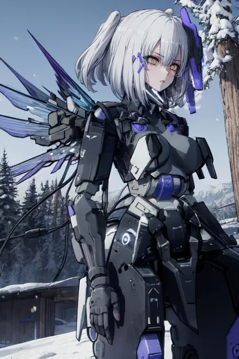 white hair, yellow eyes, x hair accessory, cable, headgear, medium hair, mecha musume, robot joints, cowboy shot, outdoors, snow, trees, hair ornament, hairclip, large breasts, cable, mechanical wings, (energy wings:1.2), large breasts
BREAK blizzard, focused, parted lips, (glowing eyes:1.1), dutch angle, heavy breathing
<lora:rosetta-23-896-3000:1>
