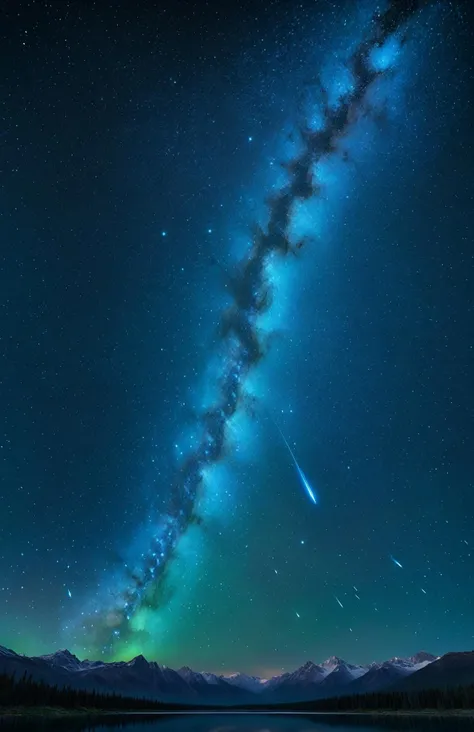 In the starry sky, azure blue starlight flows from the starry sky over the silk lake, aurora, stars, twinkling stars, shooting stars across the sky, starry sky, fluorescent, dust, matte painting by Michael James Smith, CG rendering, volumetric light, space Artistic, Bioluminescence, Unreal Engine 5, Ultra Wide, HD, HD, HD
<lora:xl_more_art-full_v1:0.2>
<lora:shadow-XL:0.6> ladyshadow <lora:FDESIGN_Starry_Sky_SDXL:0.3> Starry Sky, mirror image