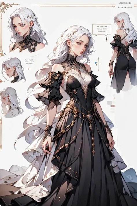 (masterpiece, best quality:1.3), 1woman, white hair, black dress, detailed, text, concept  <lora:Concept_clothes:1.5>