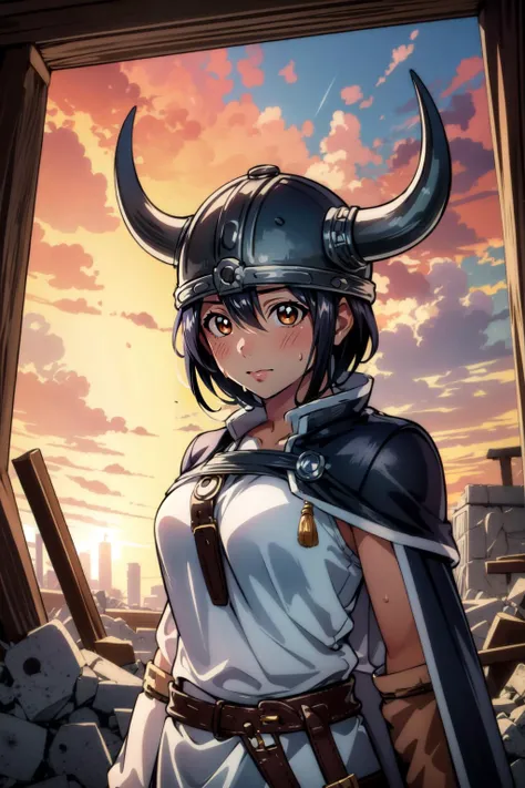 (masterpiece, best quality),  intricate details,
1girl,    <lora:FuukoIzumoNDV-10:0.8> FuukoIzumoNDV, 1girl, black hair, brown eyes, large breasts, short hair, 
 <lora:AncientVikings-10:0.8> ancient viking, viking helmet, ruins,  
sweating, hot,